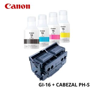 KIT TINTA CANON GI-16 BK C M Y + CABEZAL PH-S MAXI KIT