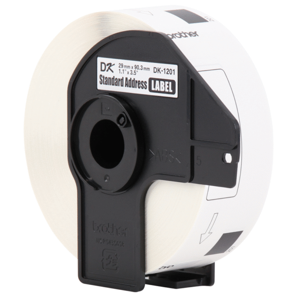 Cinta Brother DK-1201 29mm x 90.3mm (1.1″ x 3.5″) Negro Sobre Blanco  400 Etiquetas - Imagen 2
